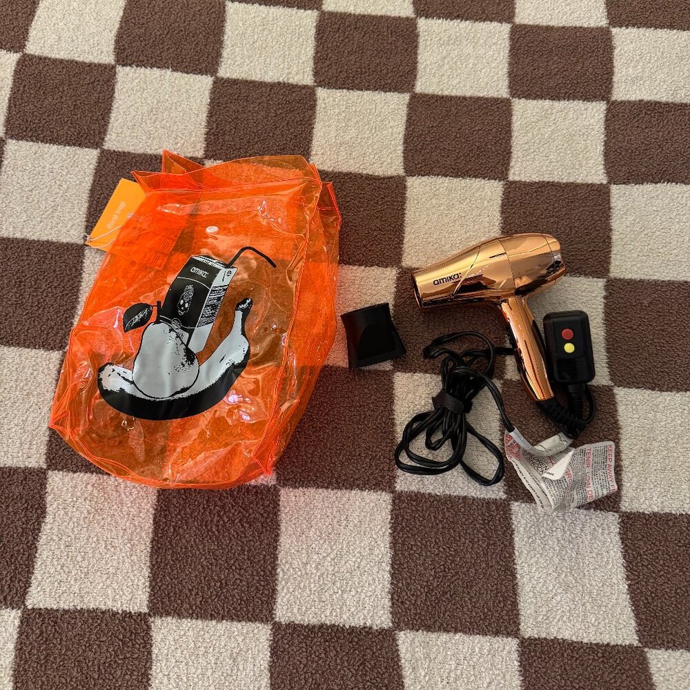 Amika Mini Hairdryer in Orange with bag
